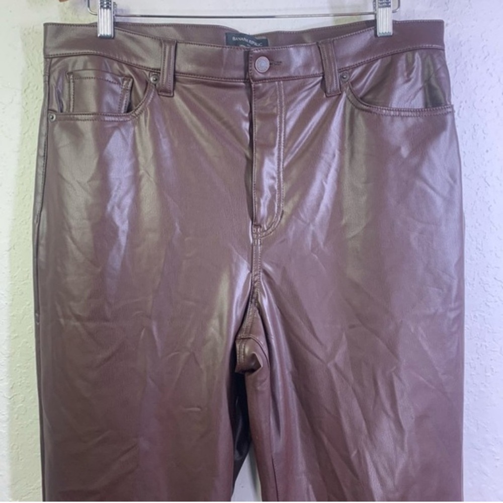 BANANA REPUBLIC Cropped Bootcut Faux Leather Chocolate Brown Elegant Urban Pants - Picture 5 of 15